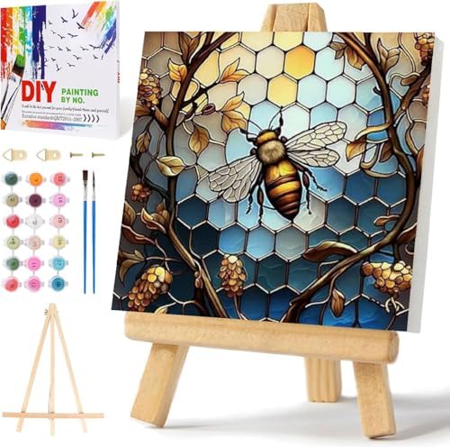Mowana Paint by Numbers Kit for Adults Framed Canvas - with Wooden Easel, Adults' Paint-by-Number Kits Bee DIY Acrylic Oil Painting Kits Arts Crafts 7.8x7.8inch by Mowana