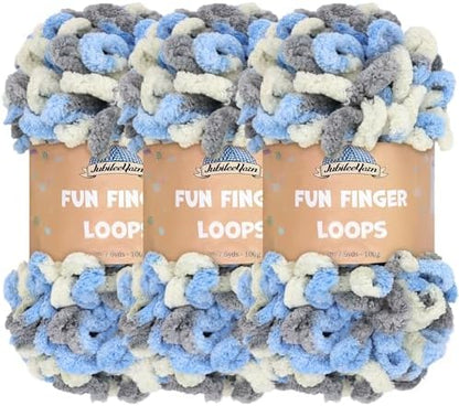 JubileeYarn Fun Finger Loops Yarn - Multicolor Grey Light Blue - 3 Skeins by BambooMN