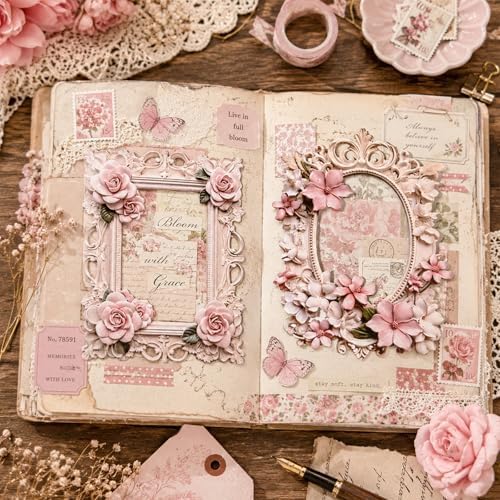 40Pcs Scrapbook Supplies Decor Papers, Floral Frames Junk Journal Supply - Image 6