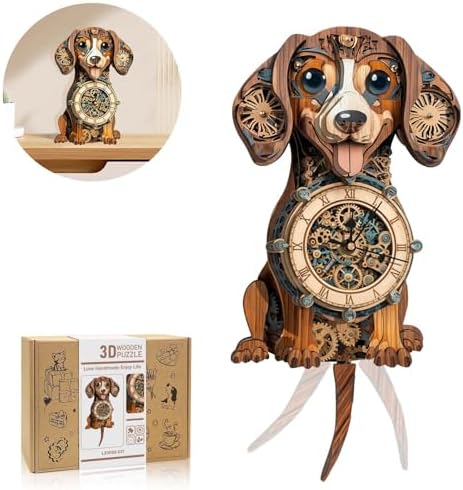 3D Wooden Puzzles for Adults-Dachshund Clock Puzzle-Adult Crafts by Cutywood
