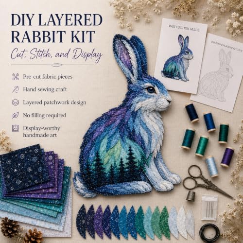 LWLQCZJ Northern Lights Animal Embroidery Kit DIY Fabric Patchwork Craft Set (Rabbit) - Image 5