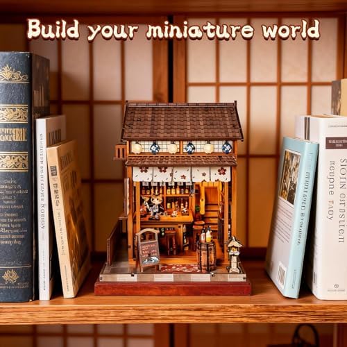 DIY Book Nook Kit for Adults, Japanese Sakura Dollhouse Kit, Miniature House Kit with LED Light, Mini Building Kit, 3D Wooden Puzzles Bookshelf Craft Diorama for Adults Teen Gifts (Japanese Bar) - Image 4