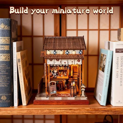 DIY Book Nook Kit for Adults, Japanese Sakura Dollhouse Kit, Miniature House Kit with LED Light, Mini Building Kit, 3D Wooden Puzzles Bookshelf Craft Diorama for Adults Teen Gifts (Japanese Bar) - Image 4