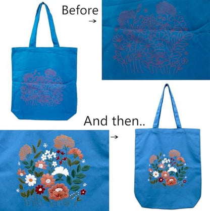 CREAWONDER Canvas Tote Bag Embroidery Kit with Pattern for Beginners, Arts and DIY Embroidery Crafts Kits for Adults, Include Instructions, Thimble, Embroidery Hoops, Color Threads and Tool - Image 5