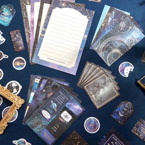 icceemee Scrapbooking Supplies Kit, Blue Starry Sky Scrapbooking Kit for Bullet Junk Journaling, Stationery, A6 Grid Notebook, Flower DIY Journaling Supplies, Birthday Craft Gift for Teen Girls - Image 6