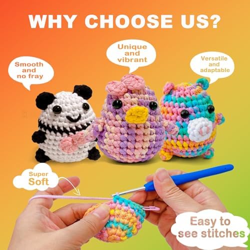 4x50g Beginner Easy Yarn Kit for Crocheting and Knitting; Worsted-Weight Medium #4;Crocheting and Knitting kit with Tool Set (Sunglow+Blue+Green+White, 4 Skein) - Image 5