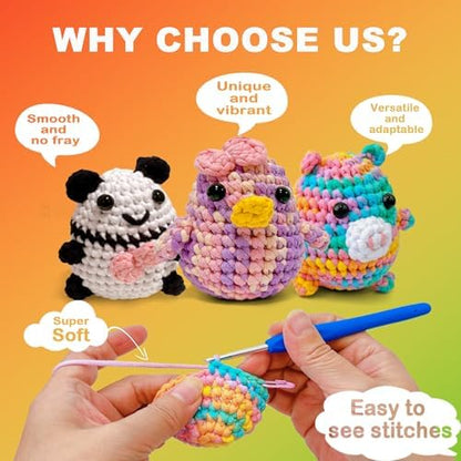 4x50g Beginner Easy Yarn Kit for Crocheting and Knitting; Worsted-Weight Medium #4;Crocheting and Knitting kit with Tool Set (Sunglow+Blue+Green+White, 4 Skein) - Image 5