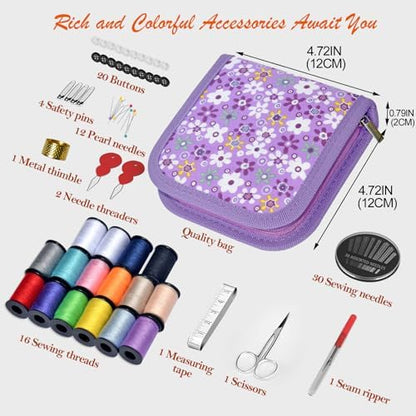Sewing Kit Gifts for Grandma, Mom, Friend, Traveler, Adults, Beginner, Emergency,Sewing Supplies Accessories with Scissors,Sewing Needles Thimble, Thread,Tape Measure etc(Wildflower Purple, S) - Image 3