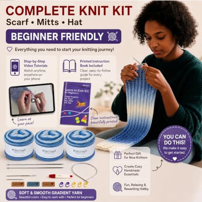 Knitting Kit for Beginners, Complete Starter Kit for Scarf, Hat, Gloves - Image 2