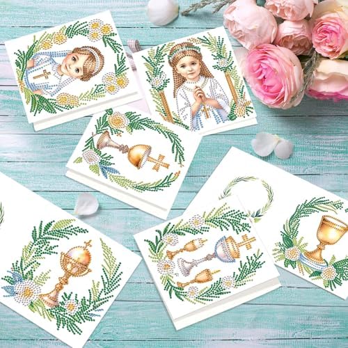 MVVMTOP 6pcs Diamond Art Painting Greeting Card, Nun DIY Cross Diamond Art Greeting Card for Blessing and Wishe Special Shaped Diamond Arts Crafts for Birthday Thanksgiving Day - Image 5