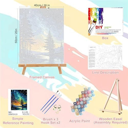Starry Sky Paint by Numbers for Adults with Framed Canvas - Wooden Easel - Image 2
