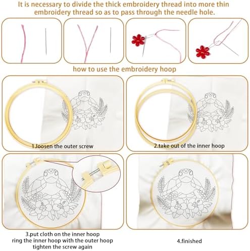 BEUNITONE 4 Sets Sea Turtle Embroidery Kits for Beginners DIY Craft Kits for Adults with Printed Patterns, Hoops and Instructions, Hibiscus Flower Needlepoint Kits for Clothing and Home Decor - Image 3