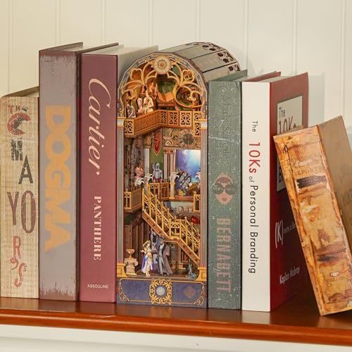 Tonecheer DIY Book Nook Kit for Adults, 3D Wooden Puzzle Bookend Miniature House Kit, Booknook Bookshelf Insert Decor with Dust Cover and LED Lights Gifts (Spacetime Museum) - Image 4
