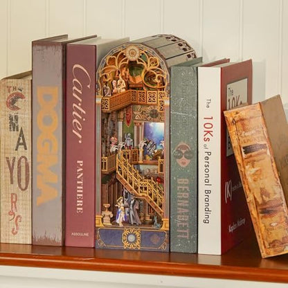 Tonecheer DIY Book Nook Kit for Adults, 3D Wooden Puzzle Bookend Miniature House Kit, Booknook Bookshelf Insert Decor with Dust Cover and LED Lights Gifts (Spacetime Museum) - Image 4