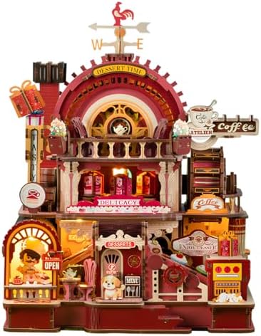 DIY 3D Wooden Puzzles for Adults,Dessert Atelier Electrically Powered – Movable Dessert & Coffee Lines Dollhouse Kit with LED Arts and Crafts for Home Decor Creative Gift for Boys Girls by LogicTwist