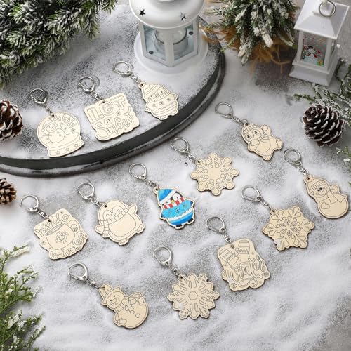 RattanView 24 Pcs Winter Snow Craft Keychains DIY Keychain, 12 Styles - Image 3