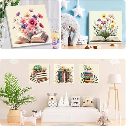 SYDYLH 6 Pack Framed Paint by Numbers for Adult, Books Easy Paint by Numbers with Frame, DIY Flowers Acrylic Adult Painting by Number Kits on Canvas for Gift Decor 8 x 8 Inch - Image 2