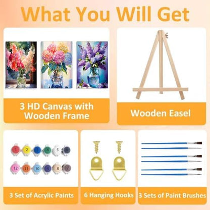 3 Pack Framed Paint by Numbers Flower for Adult with Wooden Easel 8x12 inch - Image 4