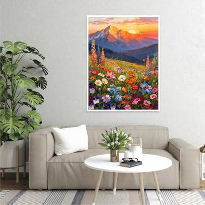 Clendo Landscape Paint by Numbers Kit for Adults Beginner, Flower Mountain Adult Paint by Number Kits on Canvas, Sunset Oil Painting Kit for Beginners Gift Home Wall Decor 16x20 Inch - Image 6