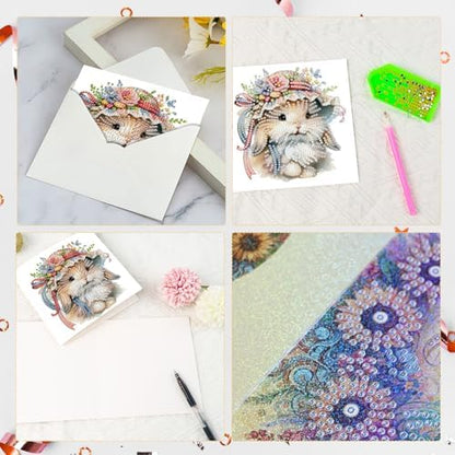 Tontut 6pcs Diamond Art Painting Kit Greeting Card, Basket Bunny 5D DIY Diamond Handmade Holiday Glitter Greeting Card with Envelope, Easter Day Holiday Gift Congratulation - Image 4
