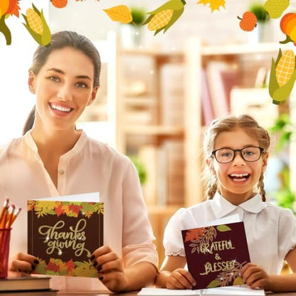 Saillong 12 Pack Fall Thanks Diamond Painting Greeting Card Kits DIY Thanksgiving Diamond Art Cards with Envelope Maple Leaves 5D Rhinestones Paint Card for Adults DIY Crafts Family Friend Autumn Gift - Image 3