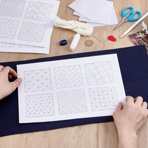 WEBEEDY DIY Sashiko Pillowcase for Beginners,Embroidery Kit with Sashiko Templates Pattern Thread Needles and Instruction,Japanese Hand Sewing Kit Embroidery Bedroom Decor Housewarming Gift - Image 4
