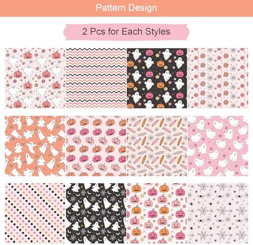 24 Sheets Halloween Pattern Paper Set, 11.8"x11.8" Halloween Scrapbooking Supplies Paper Pumpkin Ghost Spider Plaid Stripe Dot Origami Paper - 12 Styles - Image 3