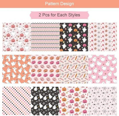 24 Sheets Halloween Pattern Paper Set, 11.8"x11.8" Halloween Scrapbooking Supplies Paper Pumpkin Ghost Spider Plaid Stripe Dot Origami Paper - 12 Styles - Image 3