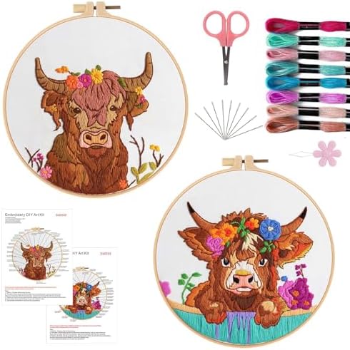 Offizon 2 PCS Embroidery Kit for Beginners Stamped Cos Pattern by OFFIZON