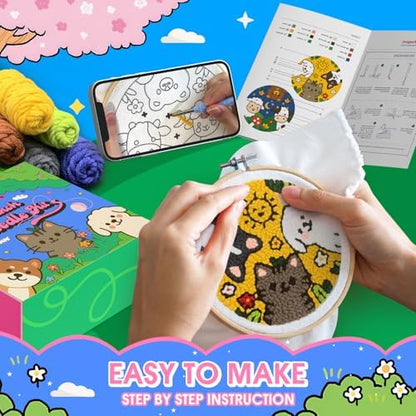 yuegool 2PCS Punch Needle Decoration Kit,Easy DIY Punch Needle Embroidery Kit for Beginners Adults Including Patterns, Tools, Yarns, Hoop, Instruction, Bracket Art Craft Supplies - Image 4