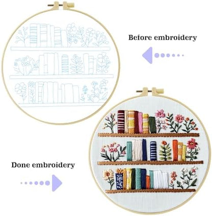 JOZYSH 8'' Flowers Embroidery Kit for Beginners Stamped Books and Flowers Pattern Embroidery Kit Cross Stitch Kit Embroidery Starter Kit with Instructions, Embroidery Hoops for Home Ofiice Decor - Image 4