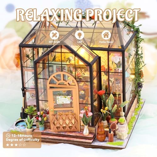 Flever DIY Miniature House Kit, Tiny Home Kit with LED Light, Mini House Build Craft Kits for Adults and Teens, Home Decor Creative Gift for Family/Friends (Jenny' s Greenhouse) - Image 5