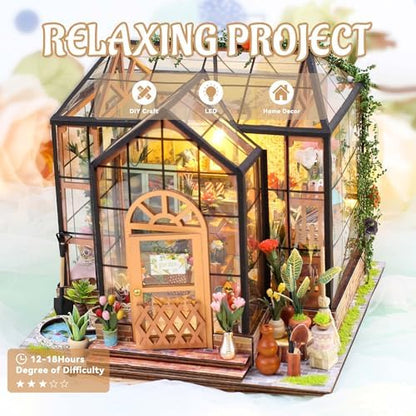 Flever DIY Miniature House Kit, Tiny Home Kit with LED Light, Mini House Build Craft Kits for Adults and Teens, Home Decor Creative Gift for Family/Friends (Jenny' s Greenhouse) - Image 5