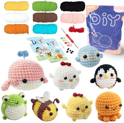 YAMAXIN Crochet Set for Beginners,for Complete Adults, Animal Crochet Hook Set for Beginners, Crochet Knitting Set with Video (8pcs Octopuses, Chickens, Frogs, Penguins, Whales, Bees) - Image 3