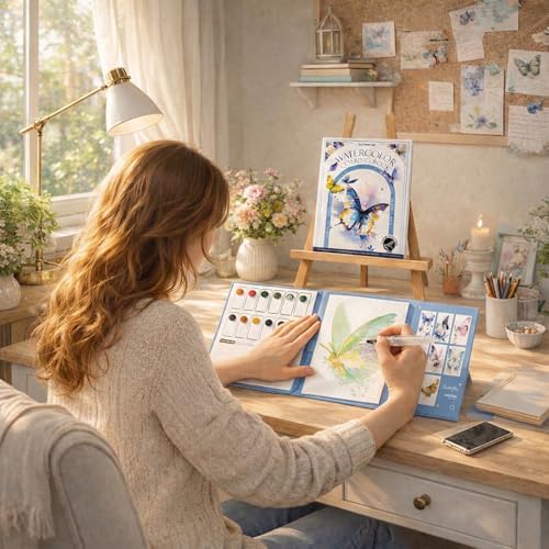 2026 Breathly Stress Relief Watercolor Books Painting Kit, All-in-One DIY Watercolor Art Kit, Paint-with-Water Portable Painting Art Book with 12-Color Pigment Dot Card & Water Brush Pen, Tri-Fold Pocket Painting Set, Relaxing Creative Kit for Beginner... - Image 2
