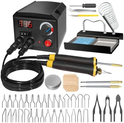 FIRElood Wood Burning Tool, Wood Burner kit Pen 200~750℃, Wood Burning kit with Digital Thermometer Temperature Adjustable Temperature, 2 pyrographic Wood Burning pens, 36 Wood Burning Pen Tips by FIRElood