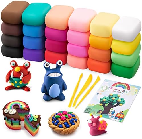 Air Dry Modeling Clay Kit - 24 Colors with 3 Sculpting Tools - Magic Foam Clay for Kids & Adults - DIY Molding Gift for Boys & Girls by Exptolii