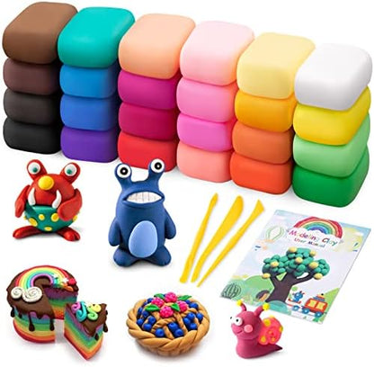 Air Dry Modeling Clay Kit - 24 Colors with 3 Sculpting Tools - Magic Foam Clay for Kids & Adults - DIY Molding Gift for Boys & Girls by Exptolii