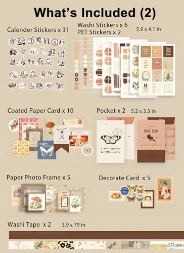 JOYCHOIC Vintage Junk Journal Supplies Kit, Brown Scrapbook Supplies, Scrapbooking and Journaling Materials, Large Collection for Women, Stationery DIY Arts Craft, Adults - Image 5