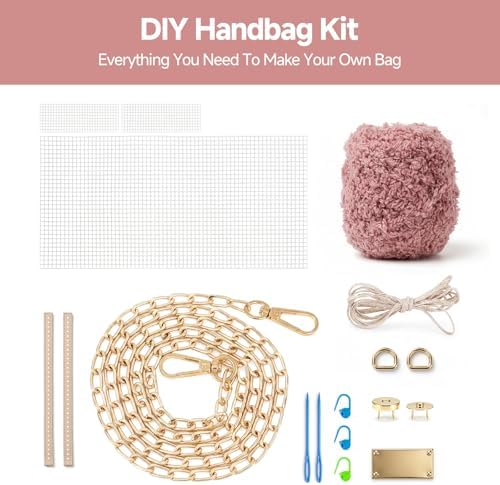tripforfree DIY Knitting & Crochet Handbags Kit, Mesh Plastic Canvas Kit for Shoulder Bags, Crossbody Bags, Embroidery Projects, Linen - White (Pink) - Image 2