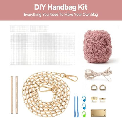tripforfree DIY Knitting & Crochet Handbags Kit, Mesh Plastic Canvas Kit for Shoulder Bags, Crossbody Bags, Embroidery Projects, Linen - White (Pink) - Image 2