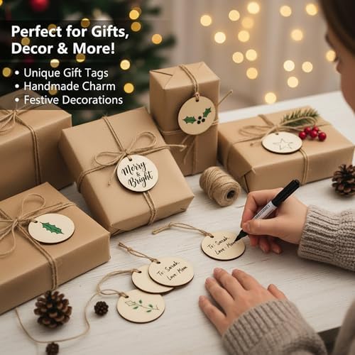 300 Pcs Unfinished Wood Circle Pendants Round Disc Blank Natural Wooden Ornaments for Decoration DIY Craft Art Supplies (Round 1 x 1 x 0.12 inches) - Image 5