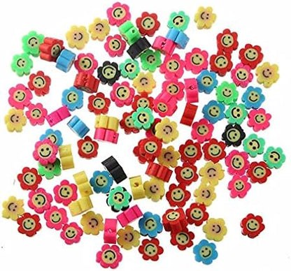 100pcs Mixed Polymer Clay Spacer Beads for Women Jewelry Making DIY Bracelet Necklace Hair Clip Accessories (Smile Face Flower) - Image 3