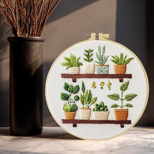 JOZYSH Full Range Embroidery Kit for Adult, Green Plant Pattern Embroidery Kit for Beginners Include Embroidery Cloth Hoops Threads for Craft Lover Hand Stitch with Embroidery Skill Techniques - Image 5