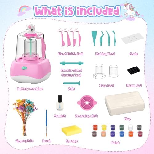 Mini Pottery Wheel for Kids - Pottery Painting Craft Kit with 2.3in Turntable, Clay, Flowers, Mess Free Arts and Crafts for Kid Ages 8-12, Birthday Christmas Gift Toy for Girls Ages 6-12+, Pink - Image 2