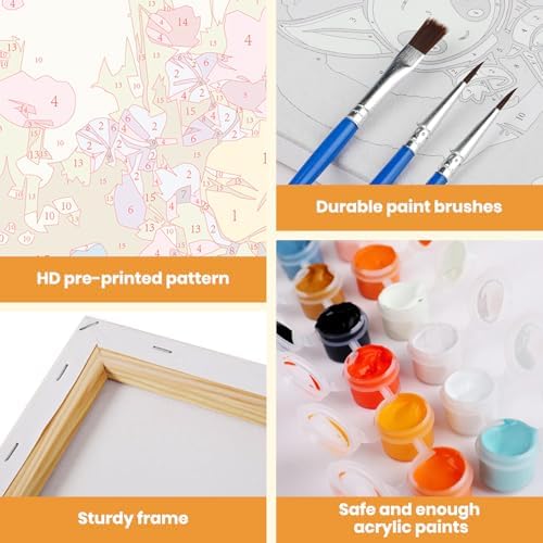 MXJSUA Wildflowers Paint by Numbers Kit with Frame for Adults, Easy Beginners Paint by Number on Canvas with Easel, Acrylic Number Painting Craft Gifts for Home Decor, 10x10 inch - Image 4