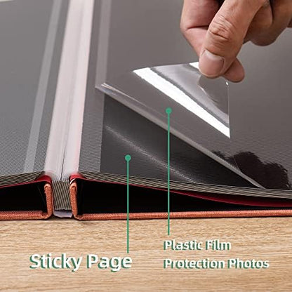 Large Photo Album Self Adhesive 4x6 8x10 10x12 13"x12.6" Scrapbook Album 12.6"x11" Inch 60 Black Sticky Pages Linen Cover Magnetic Photo Album with A Metallic Pen and DIY Stickers(Orange) - Image 5