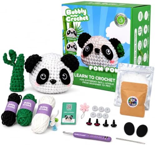 Bubbly Crochet Pom Pom the Panda Beginner Crochet Kit – DIY Plush with Custom Eyes & Bamboo Accent, Guided Tutorials & All-in-One Tools – Amigurumi Craft and Easy Arts by Unknown