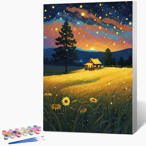 Framed Paint by Numbers Kit for Adults Beginner, Starry Night Easy Adult Paint by Number Kits on Canvas, DIY Acrylic Watercolor Landscape Oil Paint by Number for Adults for Home Decor Gift 8x12 Inch by Unknown