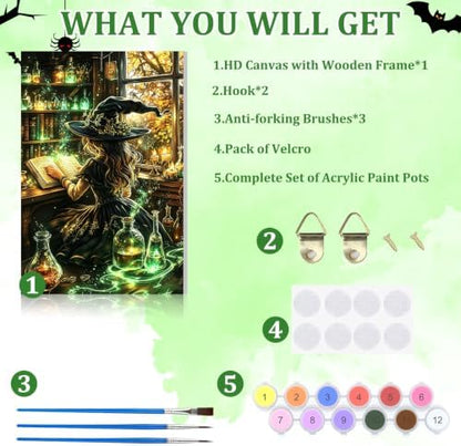 NAIMOER Halloween Paint by Numbers Kits for Adults Beginner with Wooden Framed, Witch Magical Color by Numbers on Canvas Painting Kits for Adults, Easy Paint DIY Acrylic for Home Wall Decor 8X12 Inch - Image 5